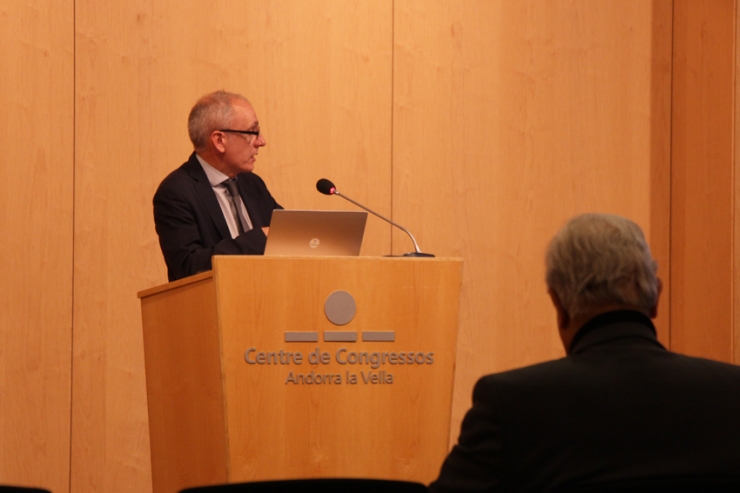 El ministre de Turisme, Francesc Camp, en un moment del balanç de l'Andorra Shopping Festival dut a terme aquest dimarts.